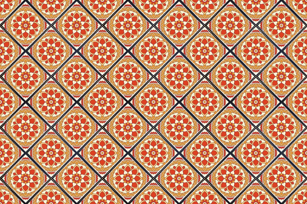 Vintage Orange Geometric Floral Mural Wallpaper