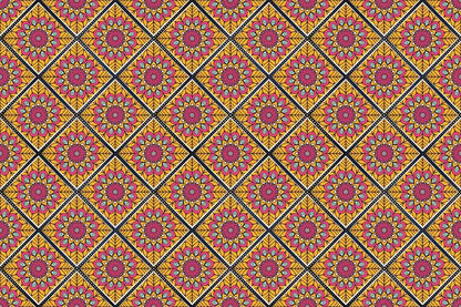 A mural wallpaper with orange vectors and illusions for your home office
