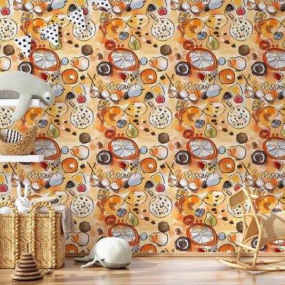 Wall mural for the hallway decorated with fruits using orange watercolours.