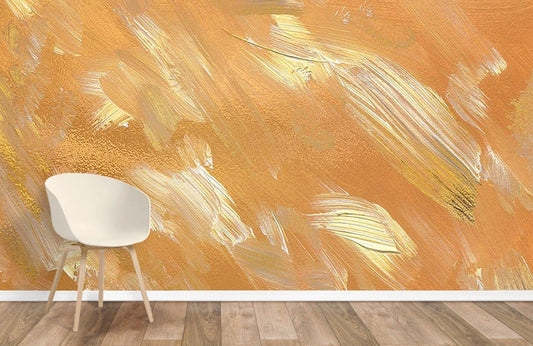 Abstract Gold Brush Strokes Mural Wallpaper
