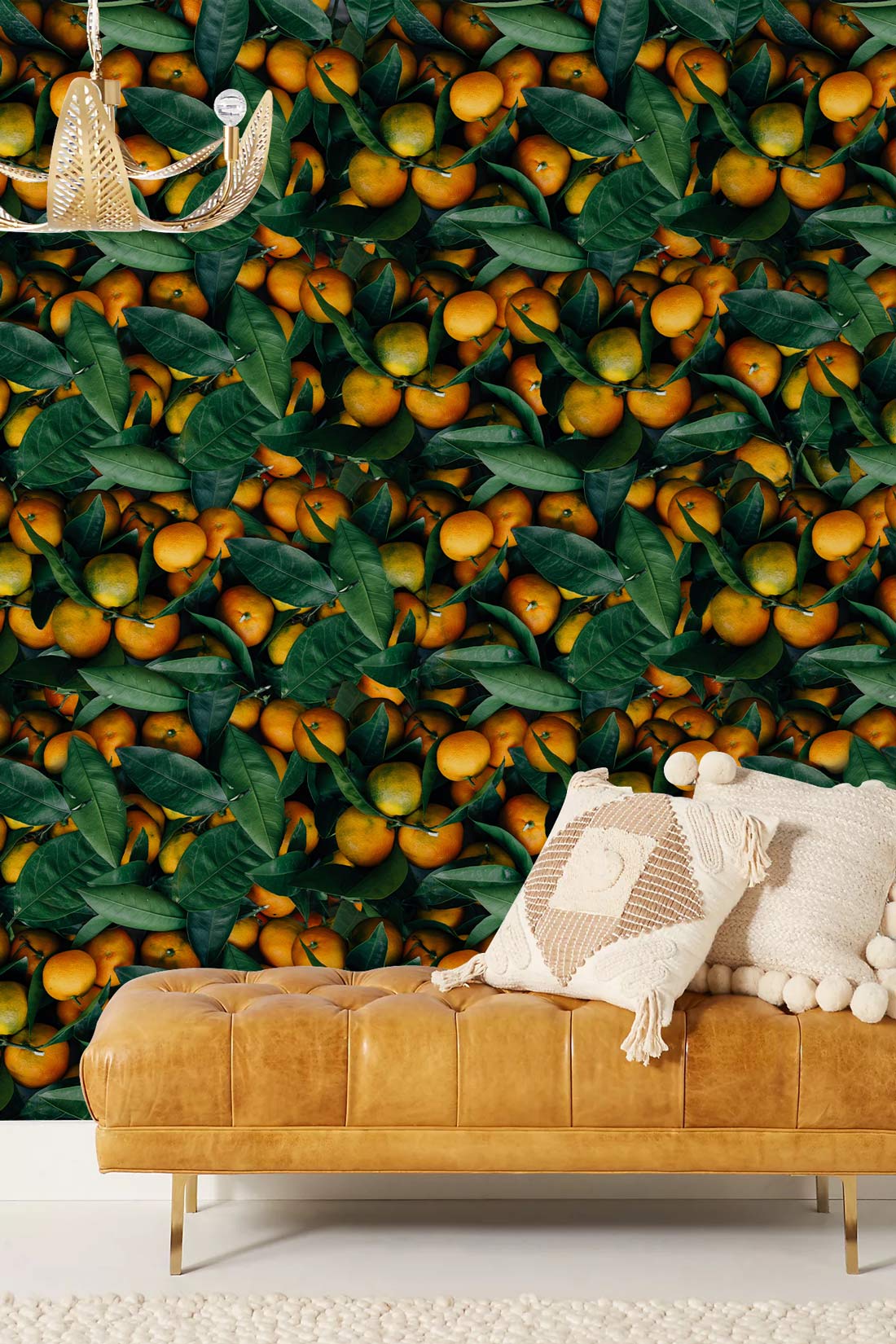 Oranges in a Dense Arrangement on a Photorealistic Wallpaper Mural for the Living Room