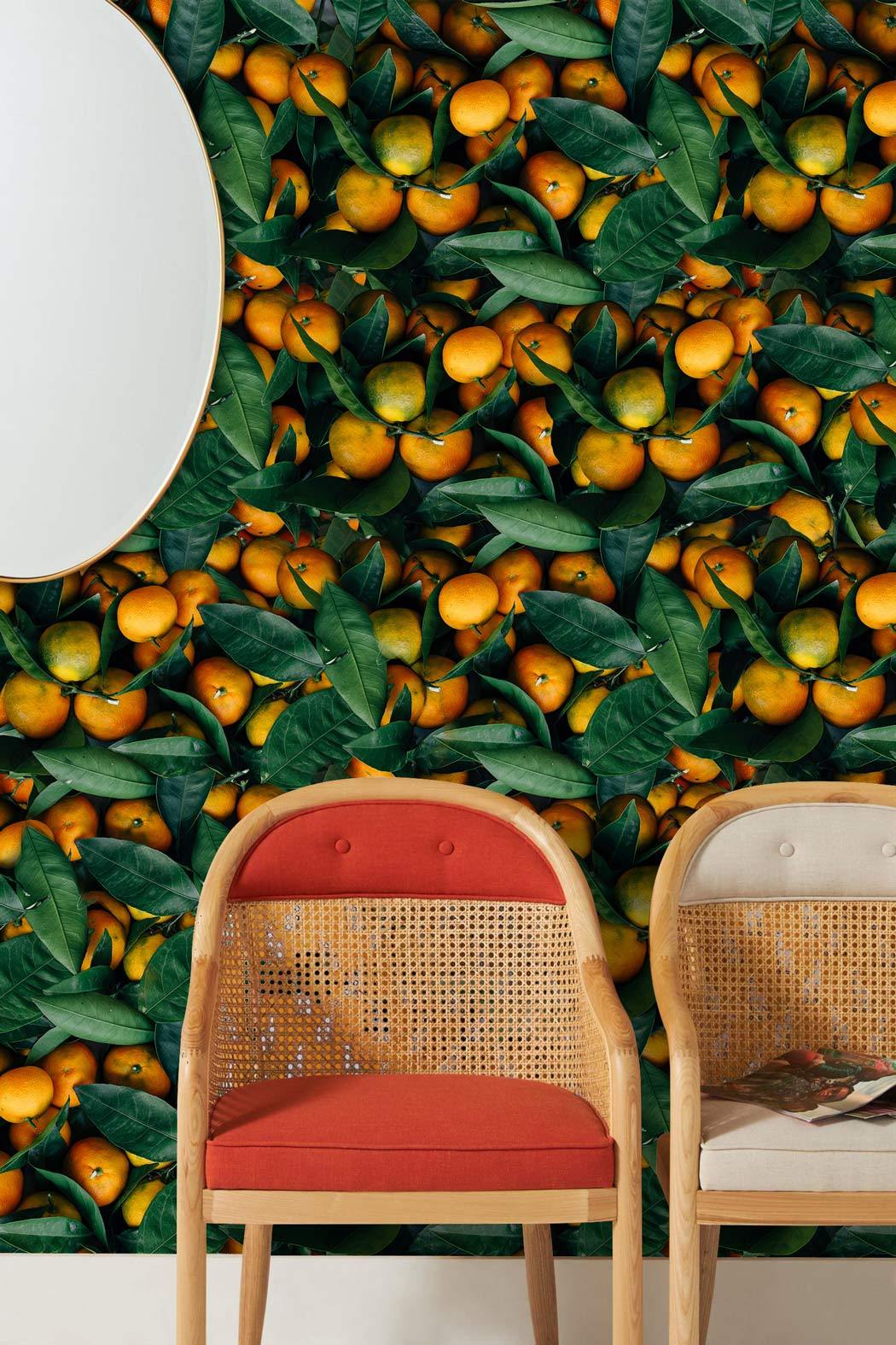 Oranges in a Dense Arrangement on a Photorealistic Wallpaper Mural for the Hallway Decor