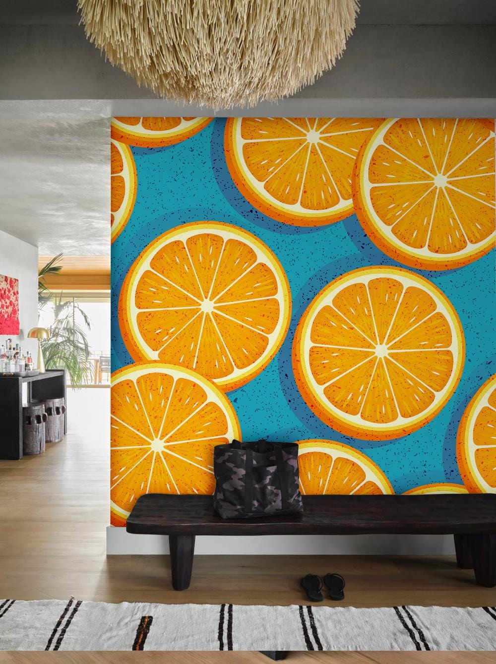 wallpaper with a circular, large orange fruit design