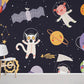 wallpaper with cartoon spaceships and planets for the background of children's rooms