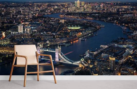 overlooking London river and bridge wallpaper for room