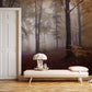 wallpaper in the living room depicting a natural woodland scene in the dark
