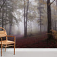 wallpaper design with a hazy woodland in the fog