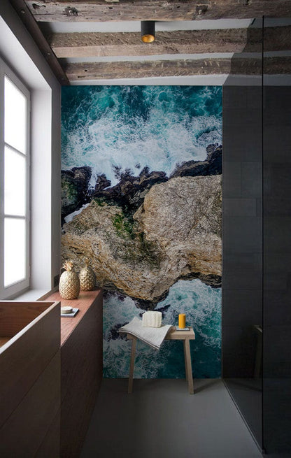 overlooking rocks wallpaper mural hallway decor