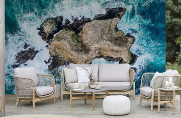 Aerial Ocean Waves Rock Mural Wallpaper