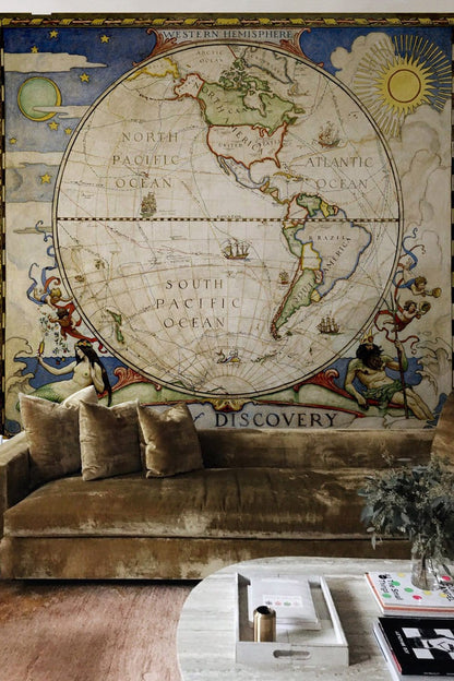 Vintage Nautical Map Wallpaper for Wall in living room