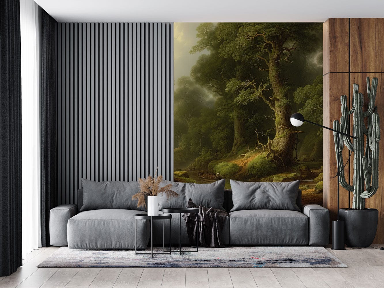 Enchanted Forest Scenic Landscape Mural Wallpaper in living room