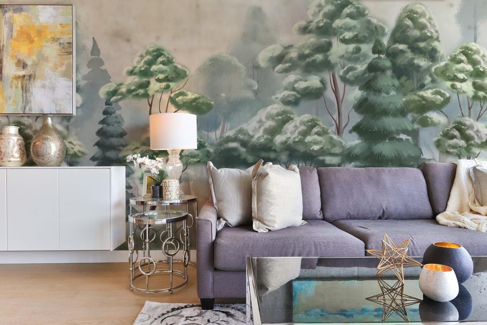 Painted Forest Wallpaper Mural Living for Use in Decorating the Living Room