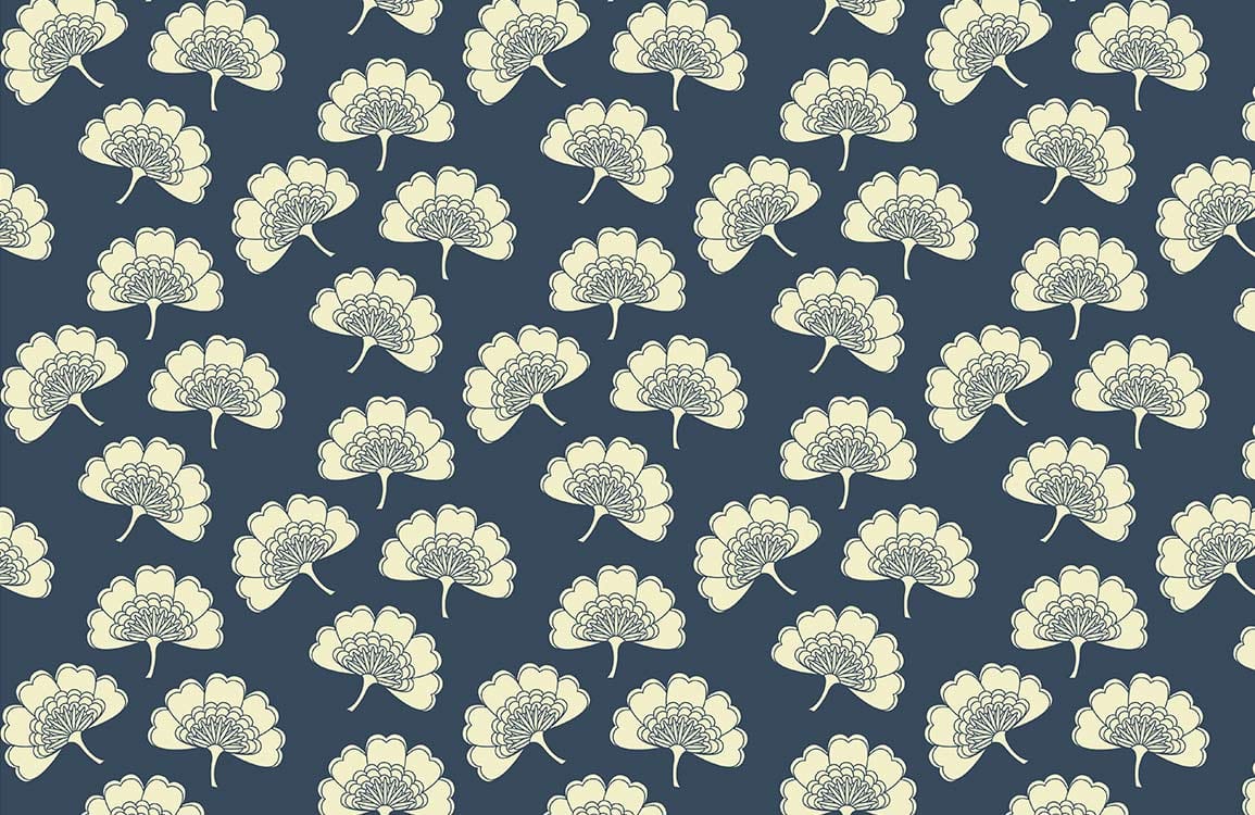 Elegant Navy Blue Floral Mural Wallpaper