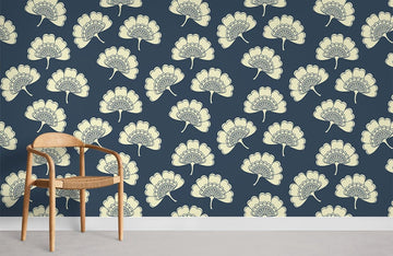 Elegant Navy Blue Floral Mural Wallpaper
