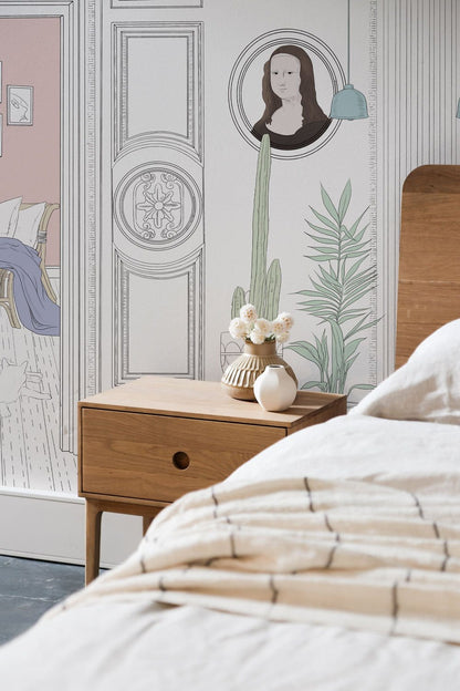Wallpaper mural for the interior decoration of an indoor space.