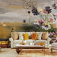 wallpaper mural with antique flowers used as house décor.