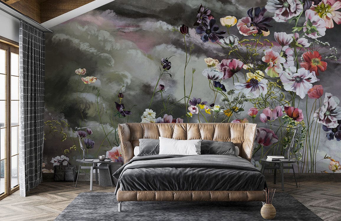 wallpaper with antique flowers, ideal for use as a bedroom decoration