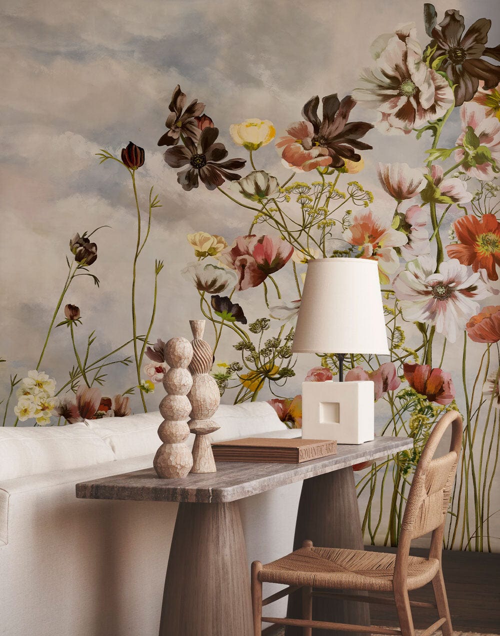 wallpaper mural with a flower bouquet used for the purpose of house decoration