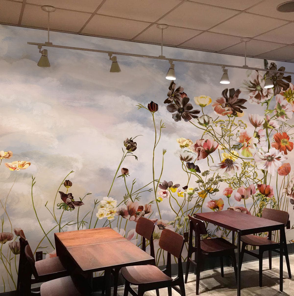 blossoming fresh flowers in a vintage artwork for the wall mural of the home's dcor