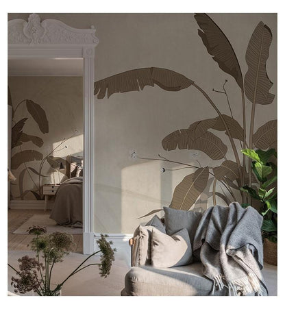 vintage dark leaves pattern mural art decoration idea