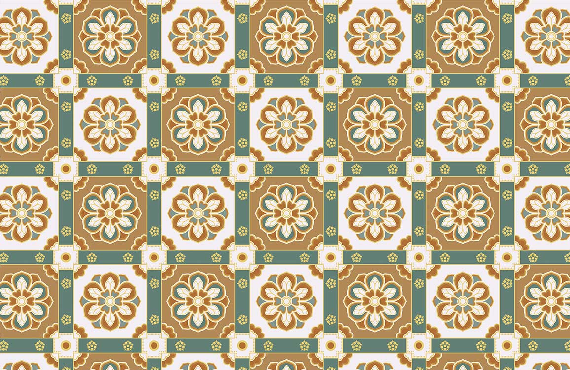 Vintage Floral Geometric Mural Wallpaper