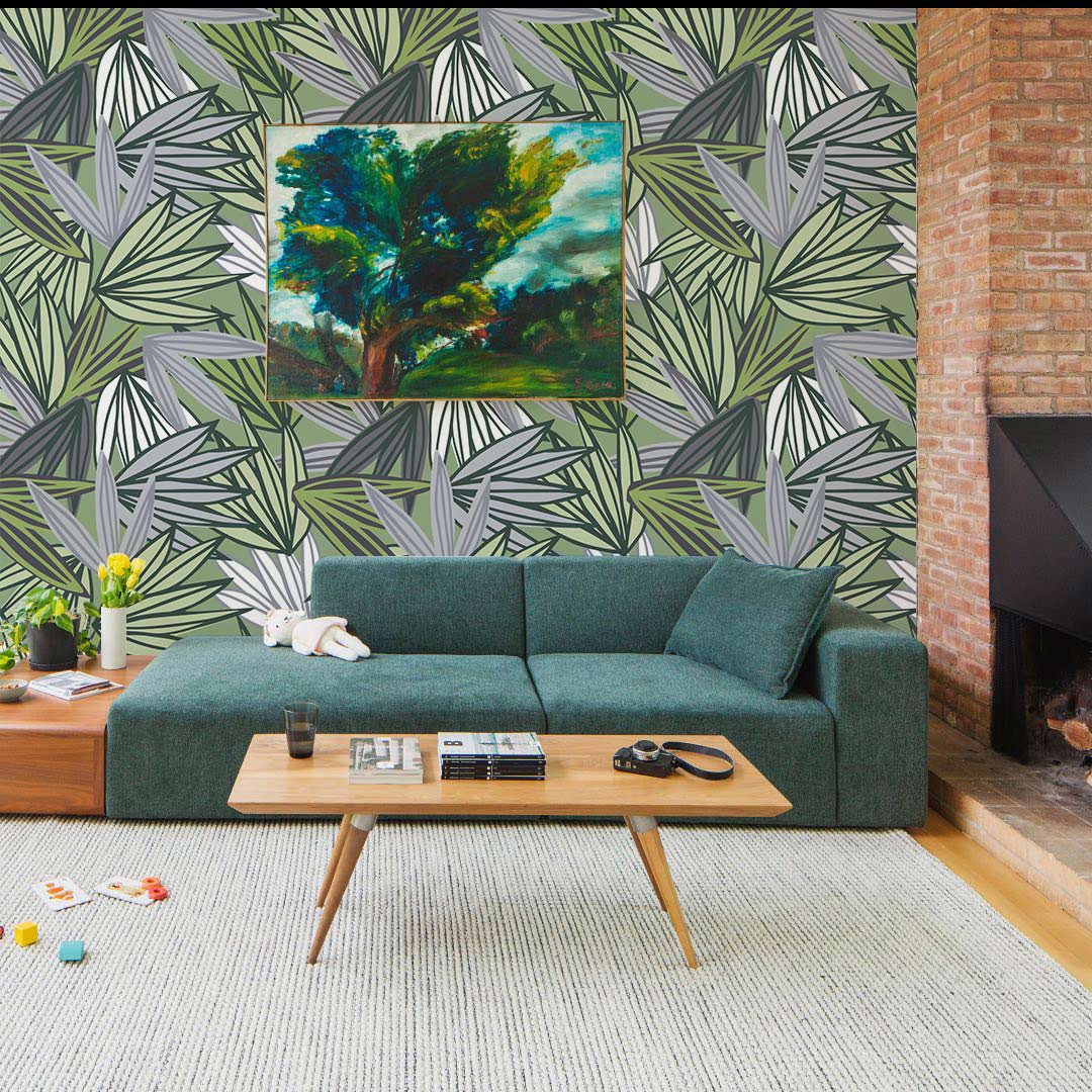 Palm Leaf Pattern Mural Wallpaper Home Interior Art Decor