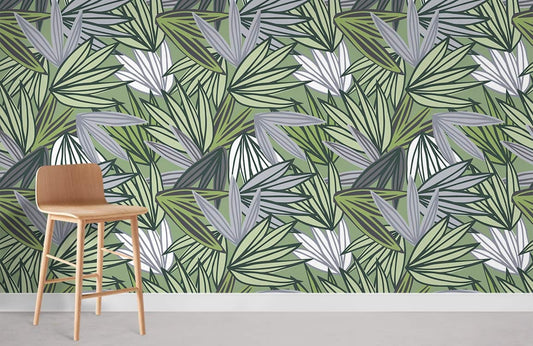 Palm Leaf Pattern Mural Wallpaper Room Decoration Idea