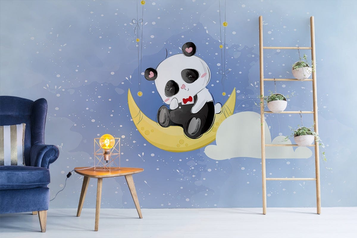 Panda On Moon Cartoon Wallpaper Home Decor