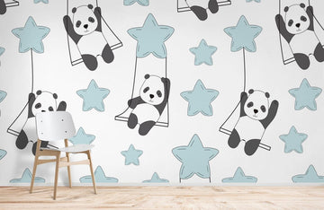 Verspielt Panda Sternenhimmel Schaukel Wandtapete