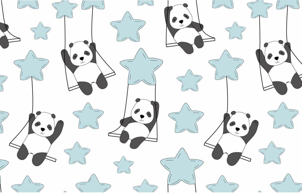 Verspielt Panda Sternenhimmel Schaukel Wandtapete