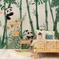 Bedroom Wallpaper Mural Featuring Pandas and Bamboo Animals