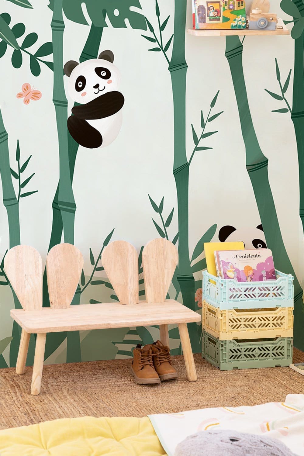 Wallpaper of a Panda with a Bamboo Kids Room with a Mural