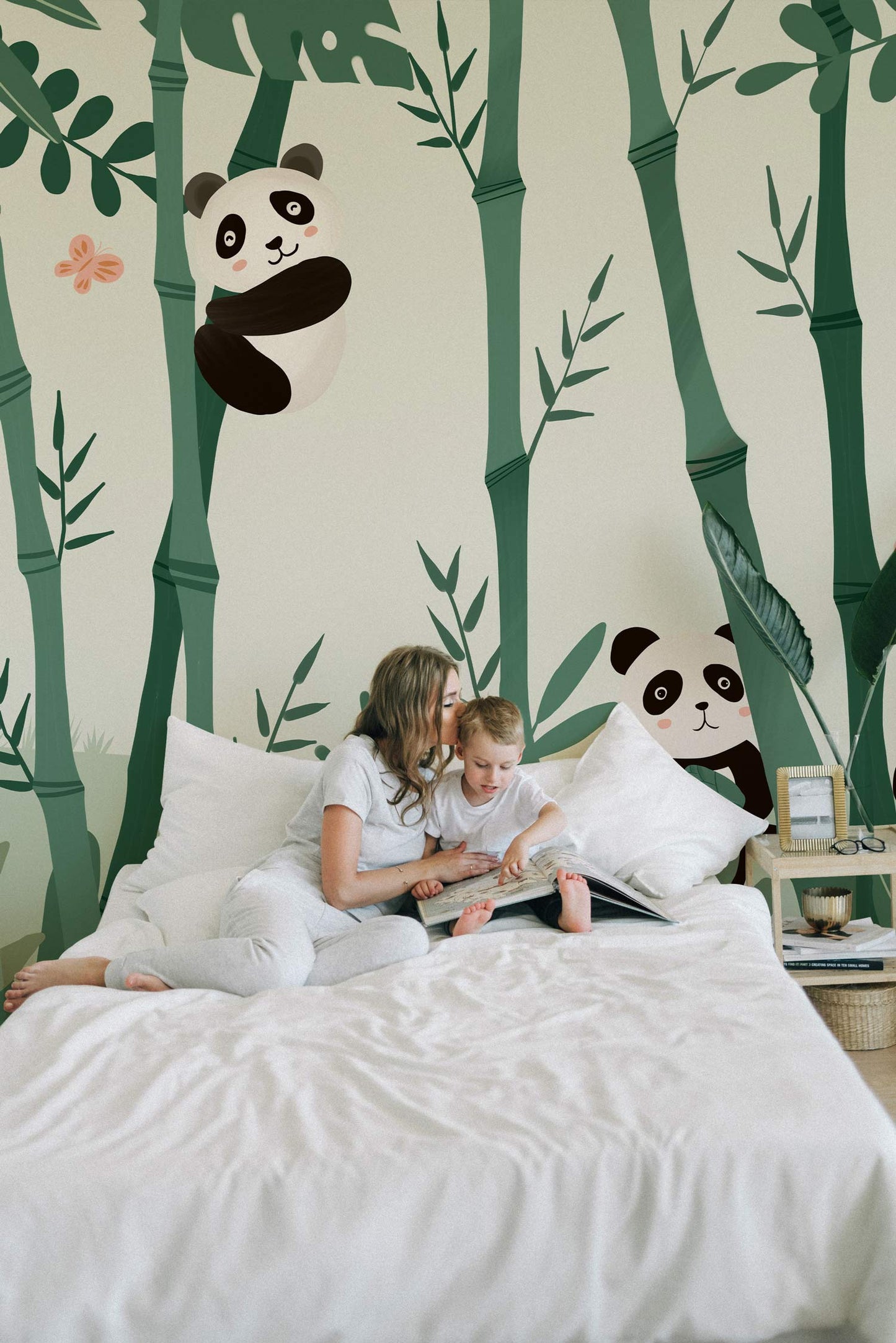 Animal Wallpaper Mural for Bedroom Featuring Pandas and Bamboo