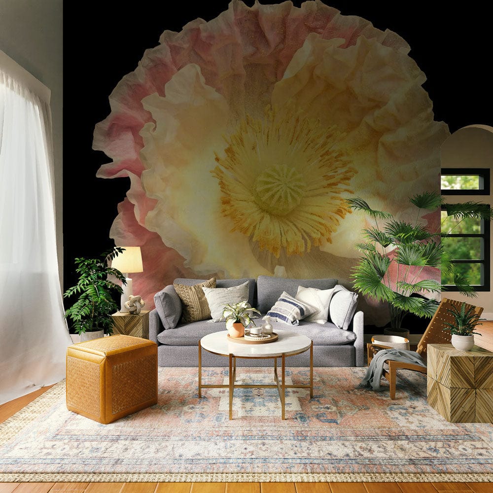 Wallpaper mural featuring the Papaver Nudicaule plant for use in decorating the living room.