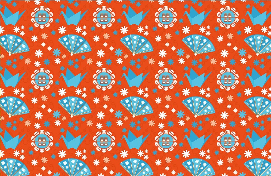 Retro Blue Origami Floral Mural Wallpaper