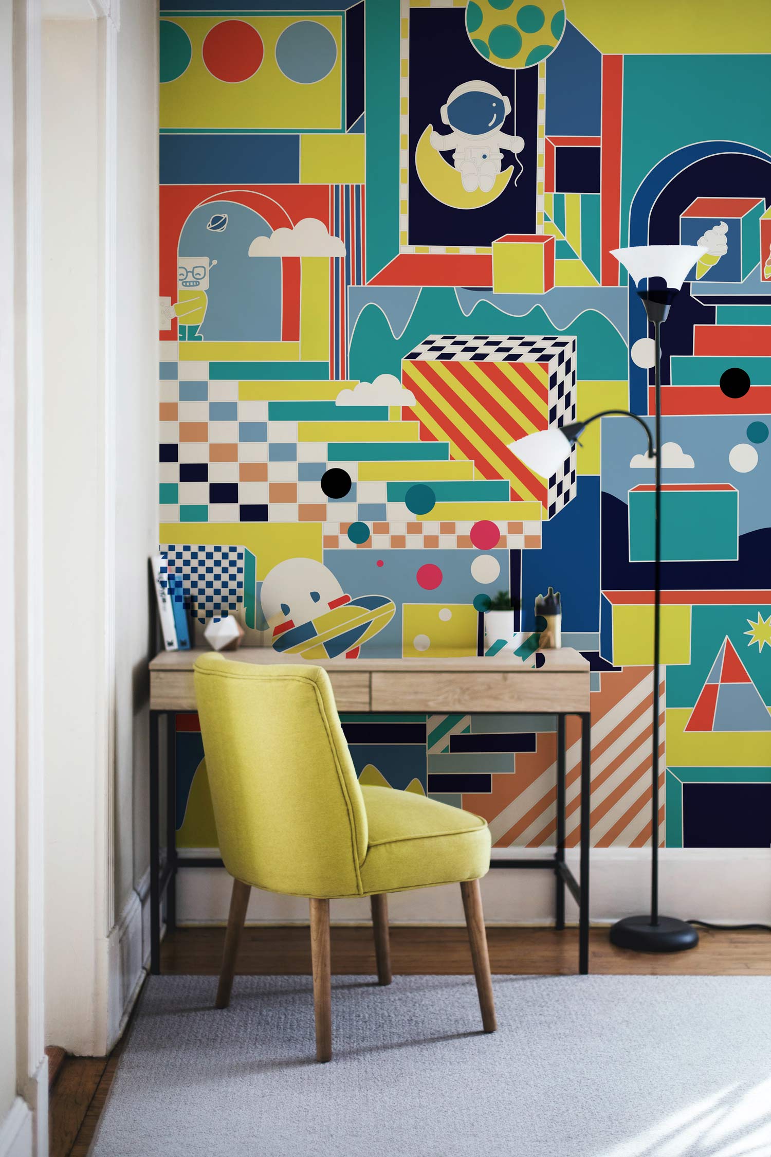 Wallpaper mural featuring a colourful version of the Parallel World, perfect for use in offices or study rooms.