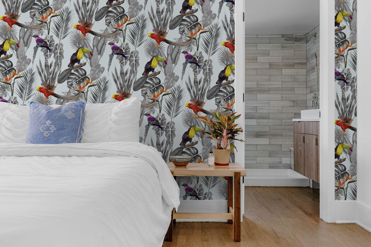 grey jungle forest wall mural bedroom decoration design