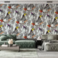 grey jungle forest wall mural lounge interior design