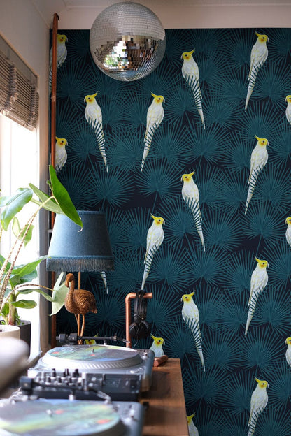 Tropical Parrot Botanical Wall Mural in music room 