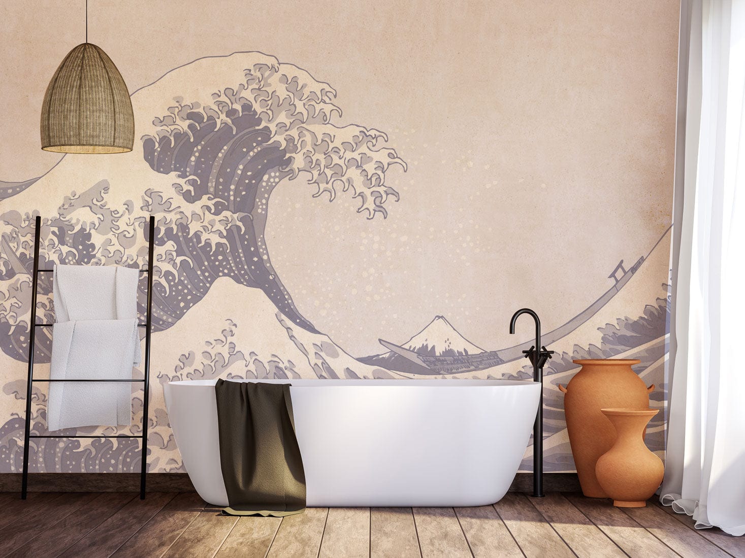 Pastel Blue Waves Wallpaper Mural for bathroom