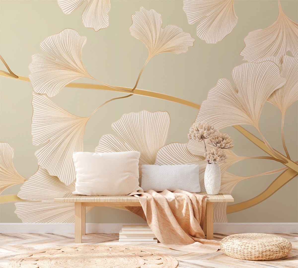 Pastel Ginkgo Leaf Custom Wallpaper Design
