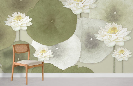 white lotus blossom wall mural room