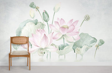 Elegant Watercolor Lotus Blossom Mural Wallpaper