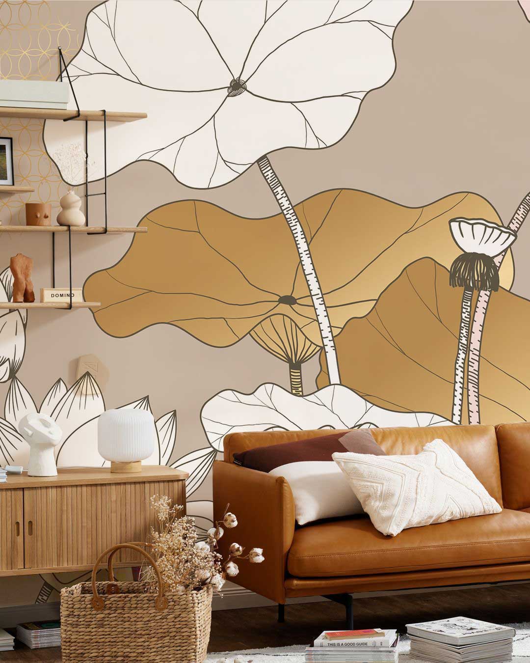 Pastel Golden Lotus Wallpaper Decoration Idea