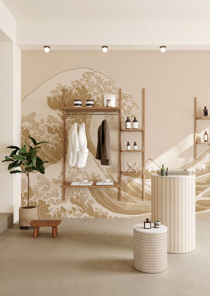Pastel Neutral Waves Wallpaper Mural for bathroom