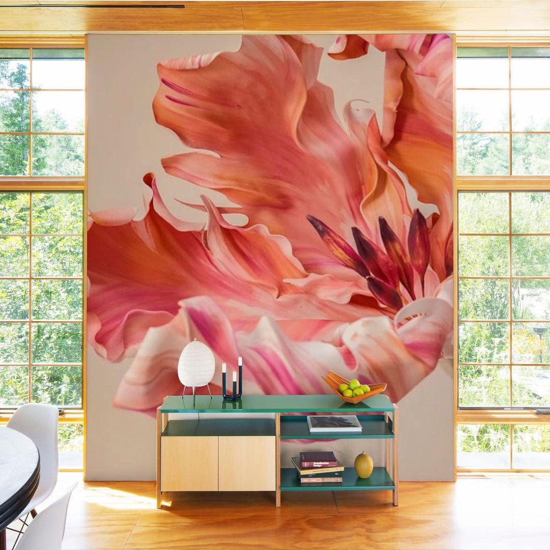 pastel parrot tulip wall mural hallway design