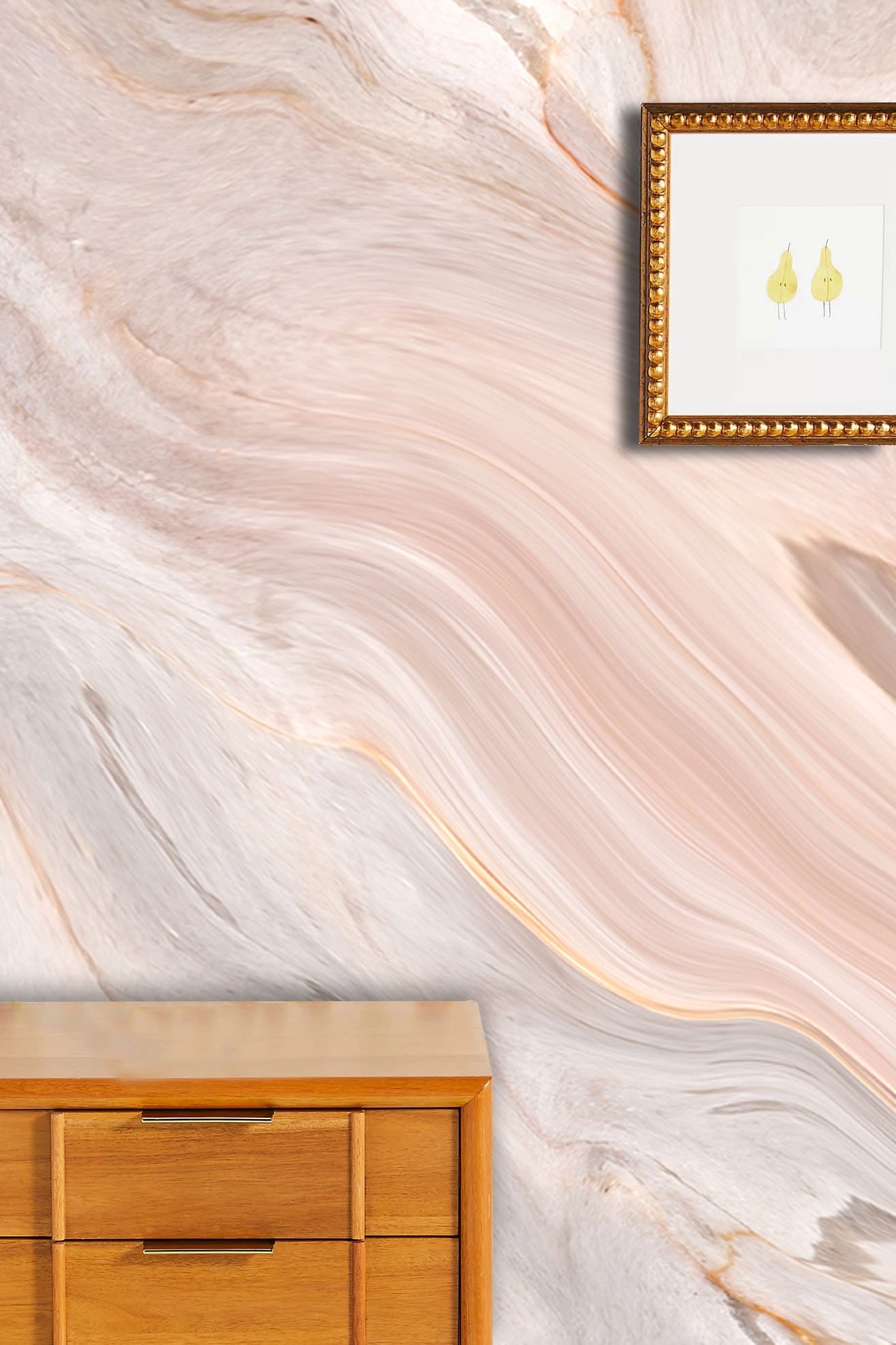 Wallpaper mural with a pastel pink marble pattern, ideal for use in the hallway.