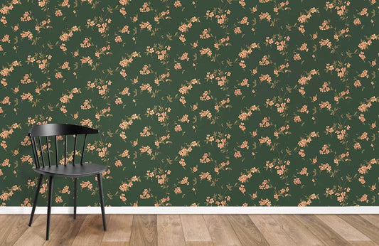 Vintage Floral Dark Green Wallpaper Mural