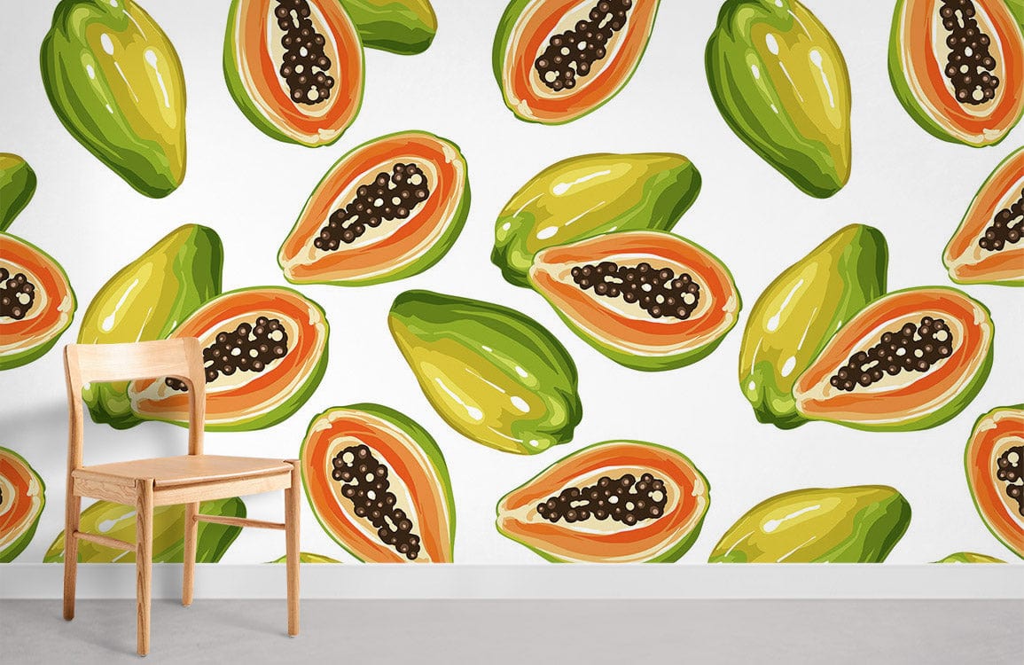 wallpaper with a distinctive green fruit pawpaw pattern