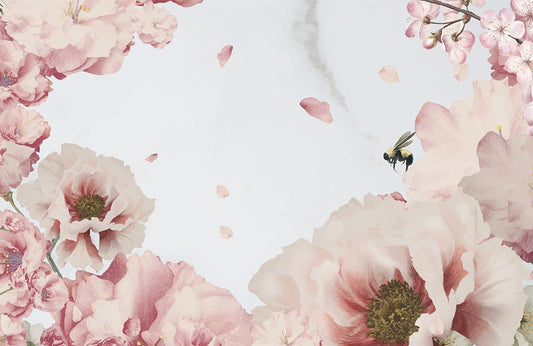 Painted Peach Blossom and bee Wallpaper Mural for wall decor